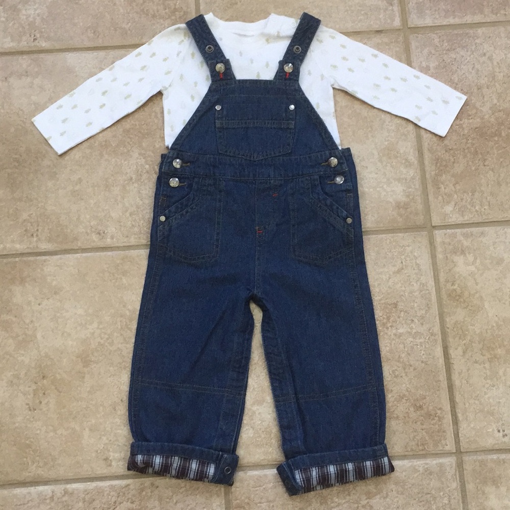 Joe Fresh Boys Denim Overalls Tree Bodysuit